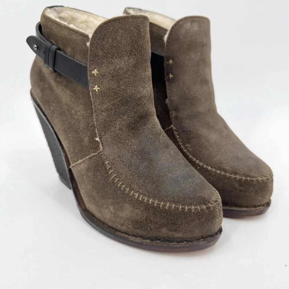 RAG & BONE Sukh Brown Black Suede Wedge Booties Size 8 EUR 38